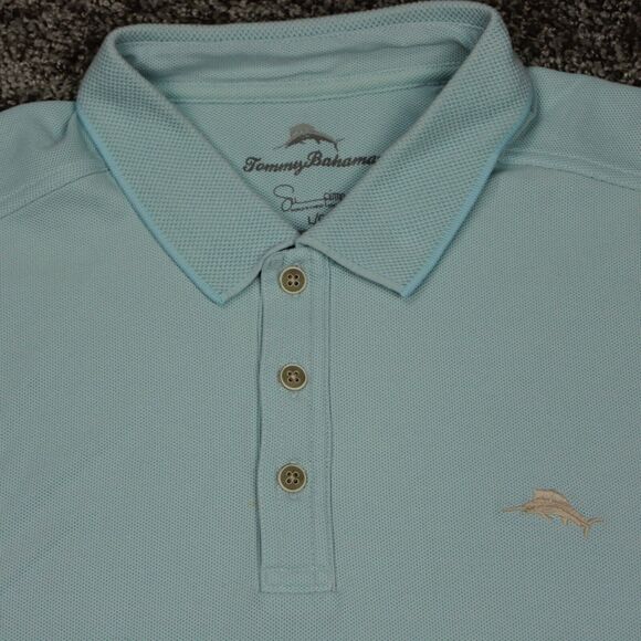 Tommy Bahama Sea Glass Polo Shirt Mens Large Blue Cotton Casual - Picture 2 of 7